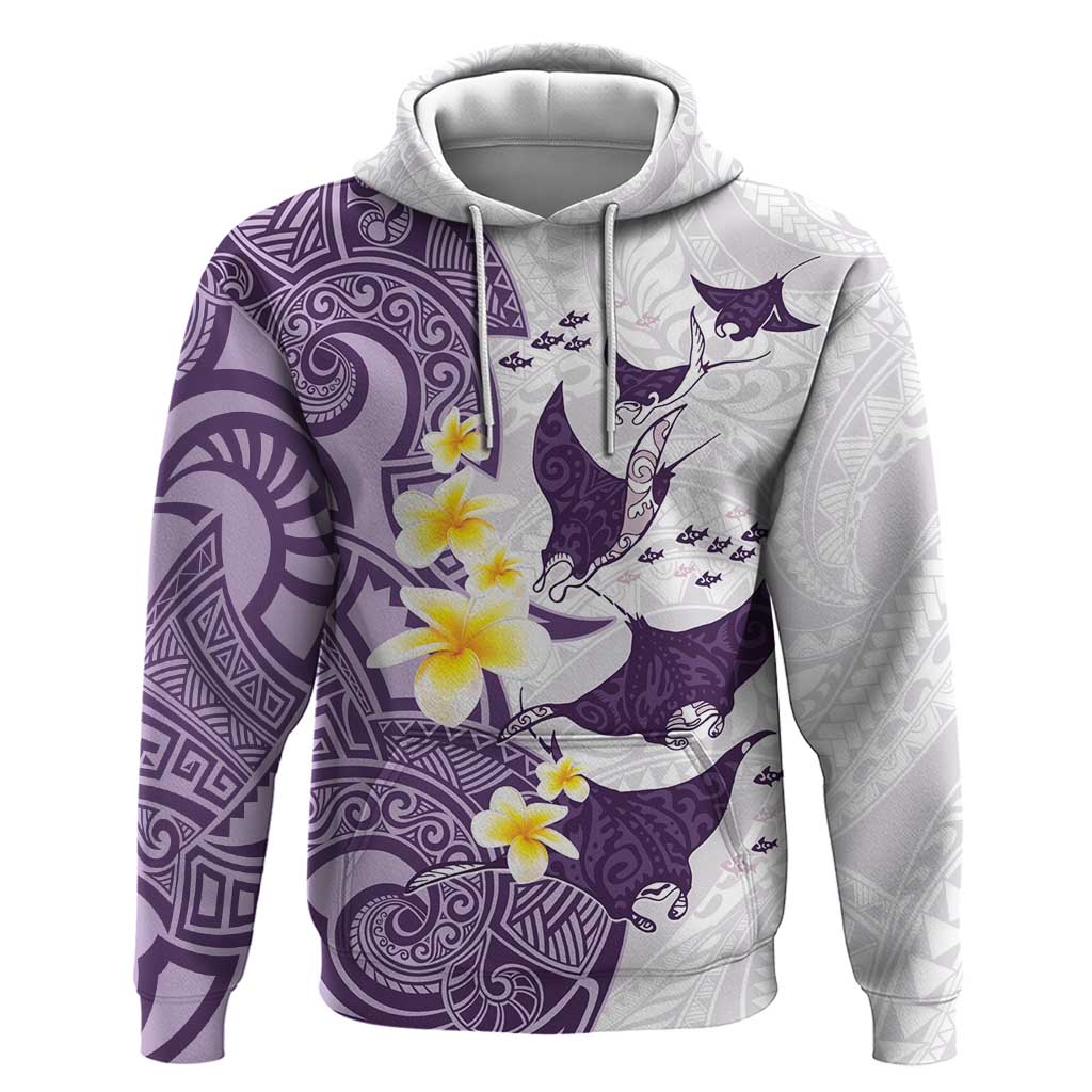Maori Manta Ray Plumeria Deep Purple Hoodie LT01 Pullover Hoodie Purple - Polynesian Pride