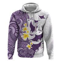 Maori Manta Ray Plumeria Deep Purple Hoodie LT01 Pullover Hoodie Purple - Polynesian Pride