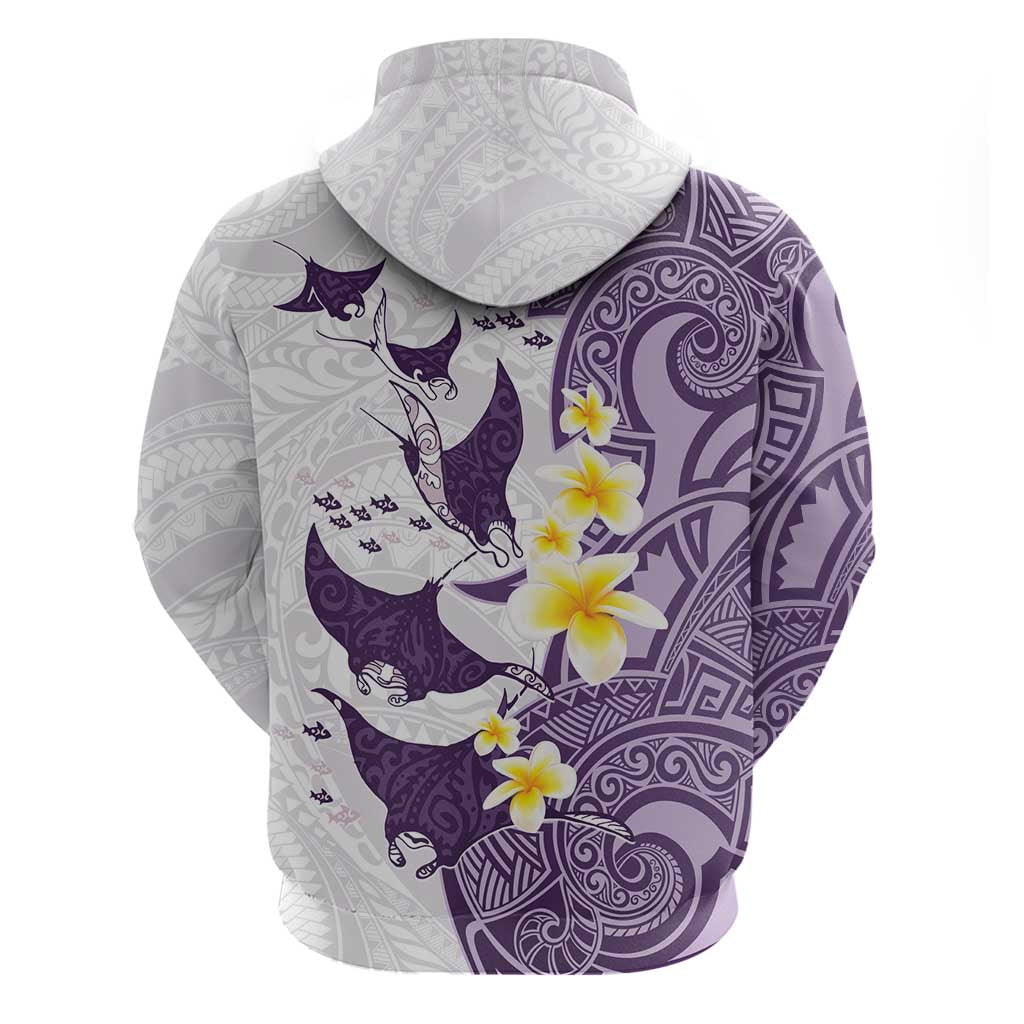 Maori Manta Ray Plumeria Deep Purple Hoodie LT01 - Polynesian Pride