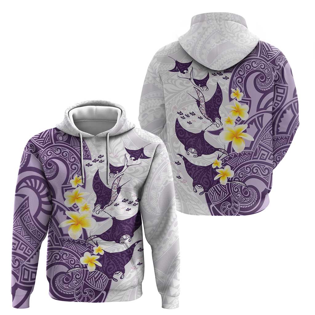 Maori Manta Ray Plumeria Deep Purple Hoodie LT01 - Polynesian Pride
