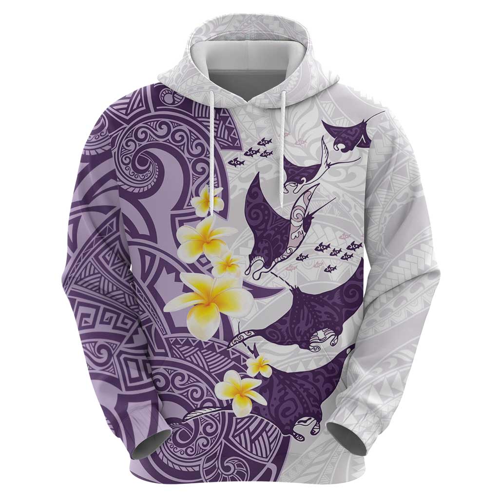 Maori Manta Ray Plumeria Deep Purple Hoodie LT01 - Polynesian Pride