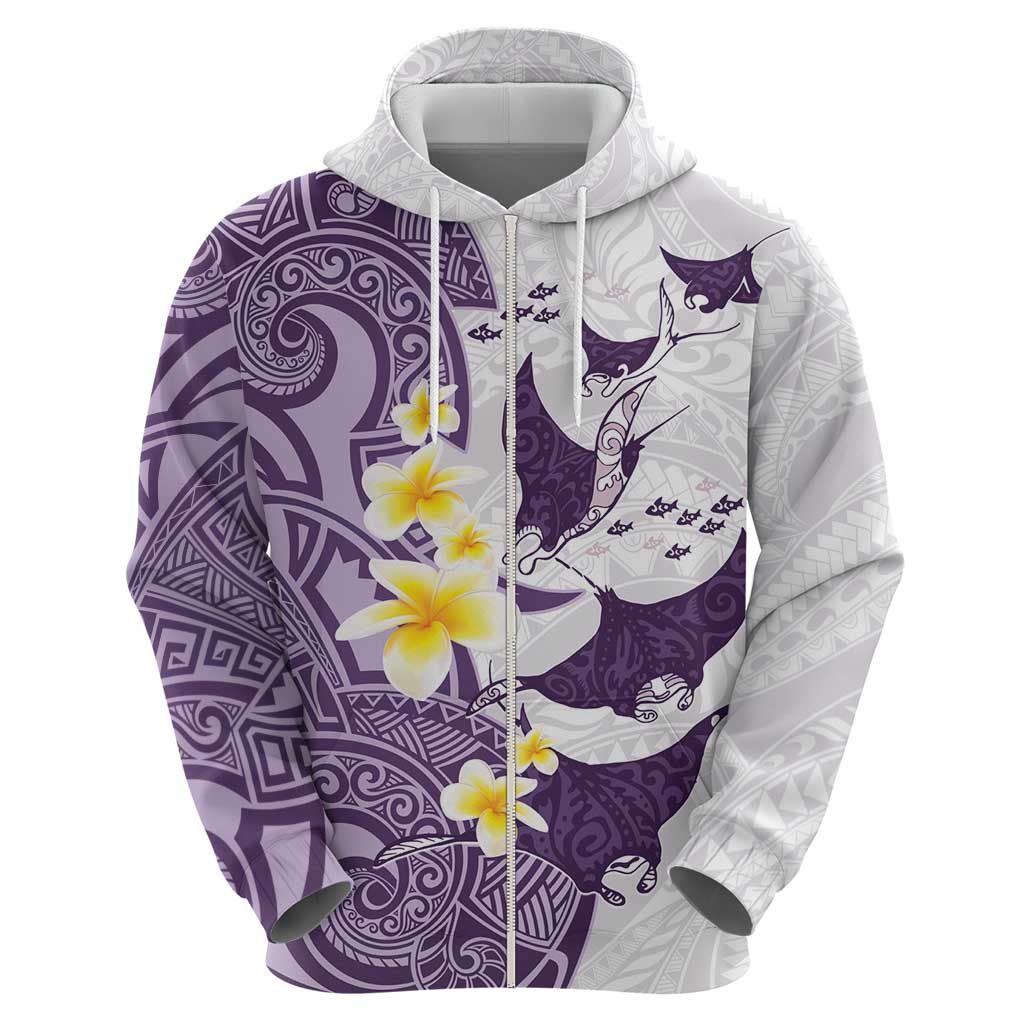 Maori Manta Ray Plumeria Deep Purple Hoodie LT01 - Polynesian Pride