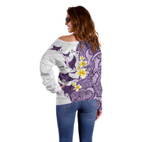 Maori Manta Ray Plumeria Deep Purple Off Shoulder Sweater LT01 - Polynesian Pride
