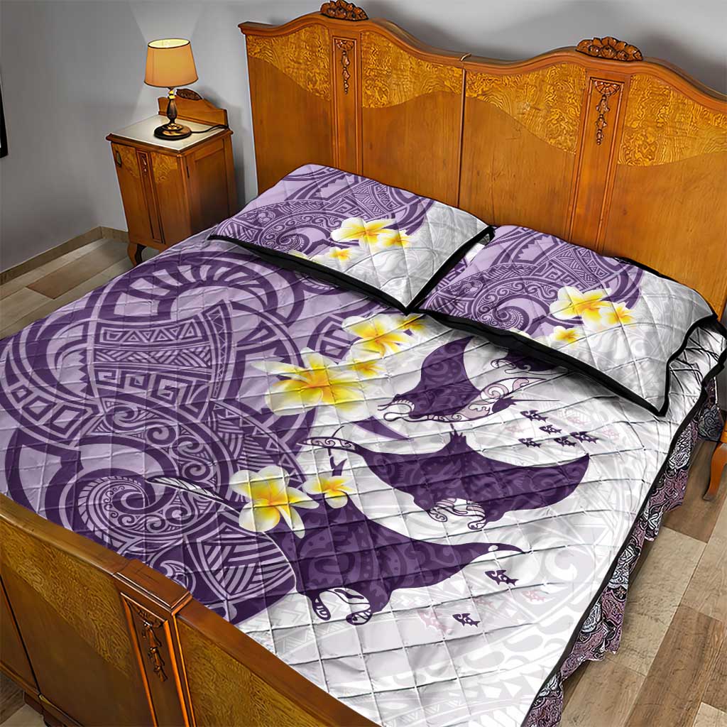 Maori Manta Ray Plumeria Deep Purple Quilt Bed Set