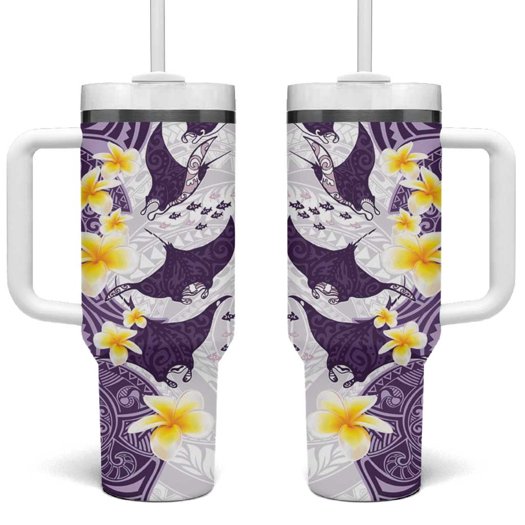 Maori Manta Ray Plumeria Deep Purple Tumbler With Handle LT01 One Size: 40 oz Purple - Polynesian Pride