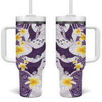 Maori Manta Ray Plumeria Deep Purple Tumbler With Handle LT01 One Size: 40 oz Purple - Polynesian Pride