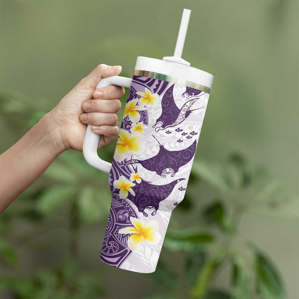 Maori Manta Ray Plumeria Deep Purple Tumbler With Handle LT01 - Polynesian Pride