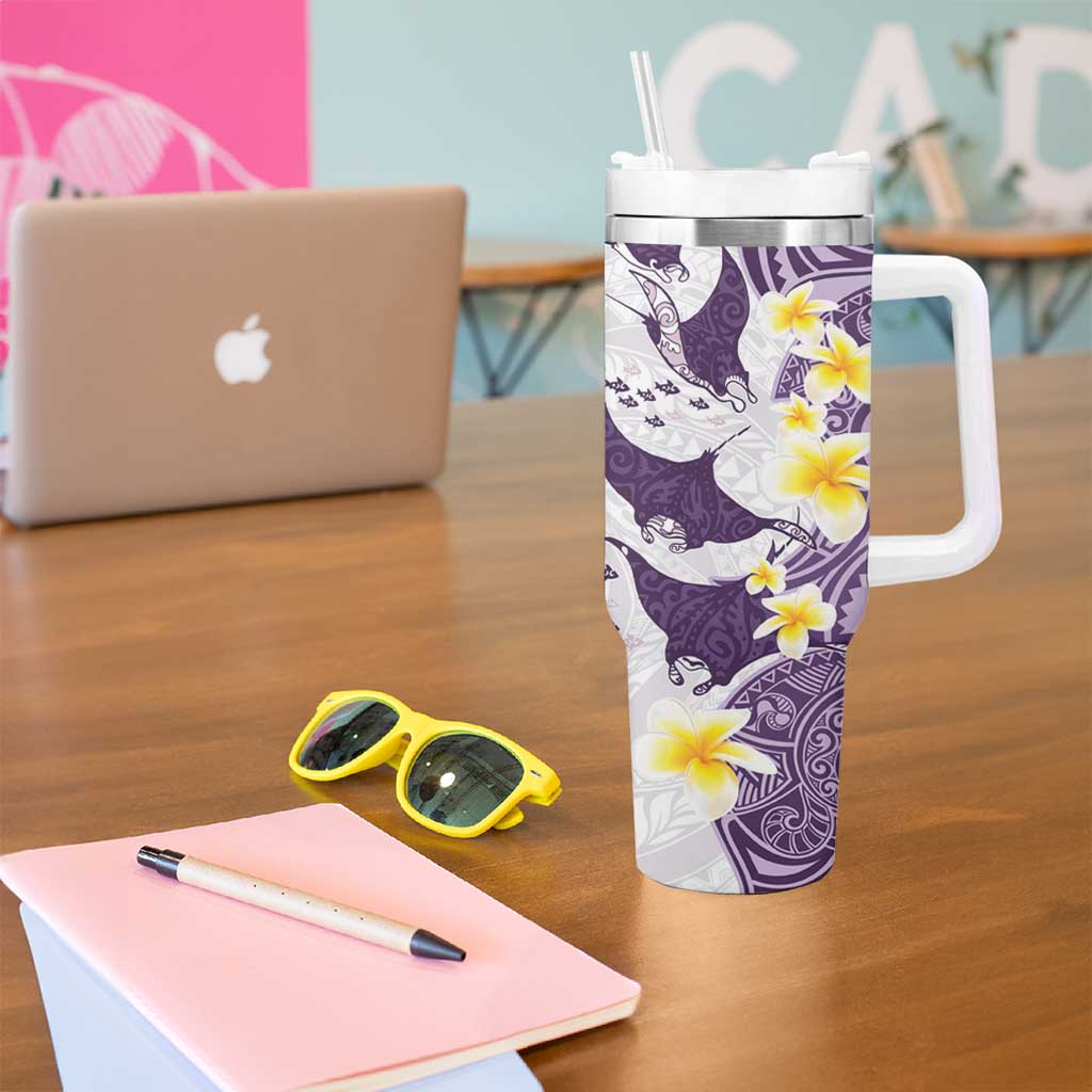 Maori Manta Ray Plumeria Deep Purple Tumbler With Handle LT01 - Polynesian Pride