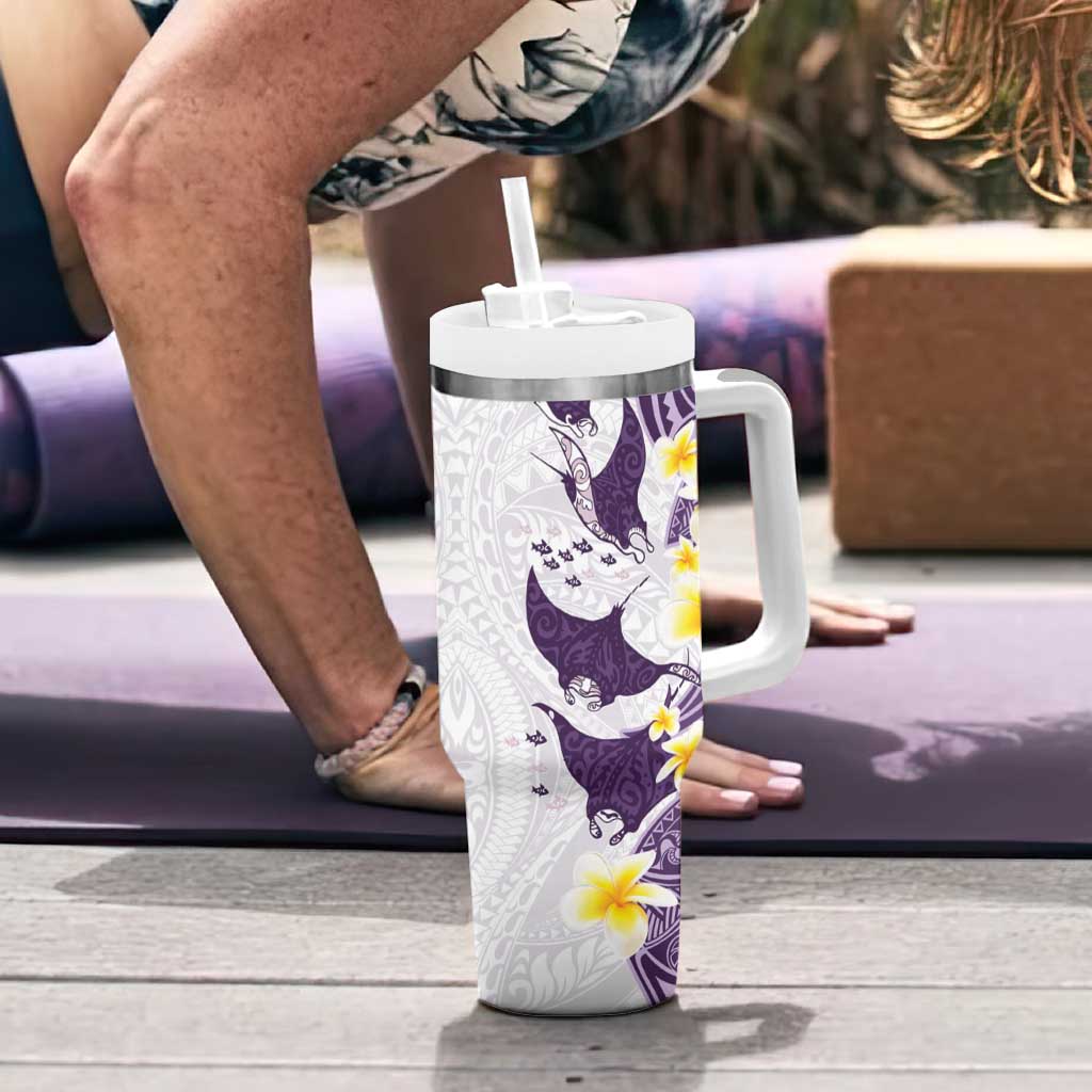 Maori Manta Ray Plumeria Deep Purple Tumbler With Handle LT01 - Polynesian Pride