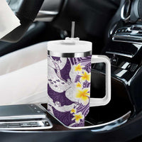 Maori Manta Ray Plumeria Deep Purple Tumbler With Handle LT01 - Polynesian Pride