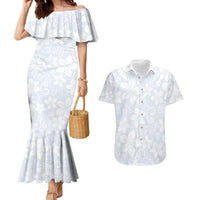 Plumeria Floral White Sunday Couples Matching Mermaid Dress and Hawaiian Shirt LT01 White - Polynesian Pride