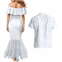 Plumeria Floral White Sunday Couples Matching Mermaid Dress and Hawaiian Shirt LT01 - Polynesian Pride
