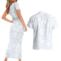 Plumeria Floral White Sunday Couples Matching Short Sleeve Bodycon Dress and Hawaiian Shirt LT01 - Polynesian Pride