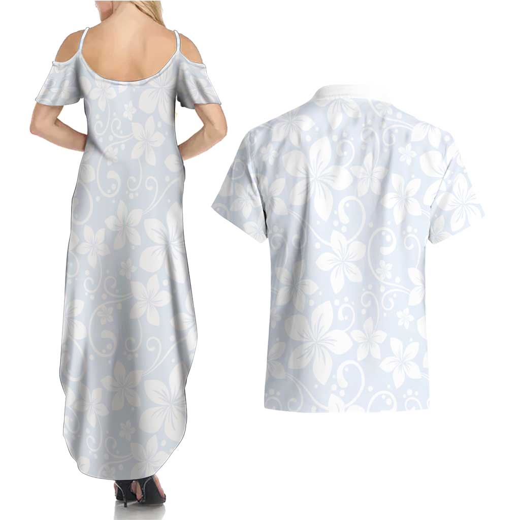 Plumeria Floral White Sunday Couples Matching Summer Maxi Dress and Hawaiian Shirt LT01 - Polynesian Pride