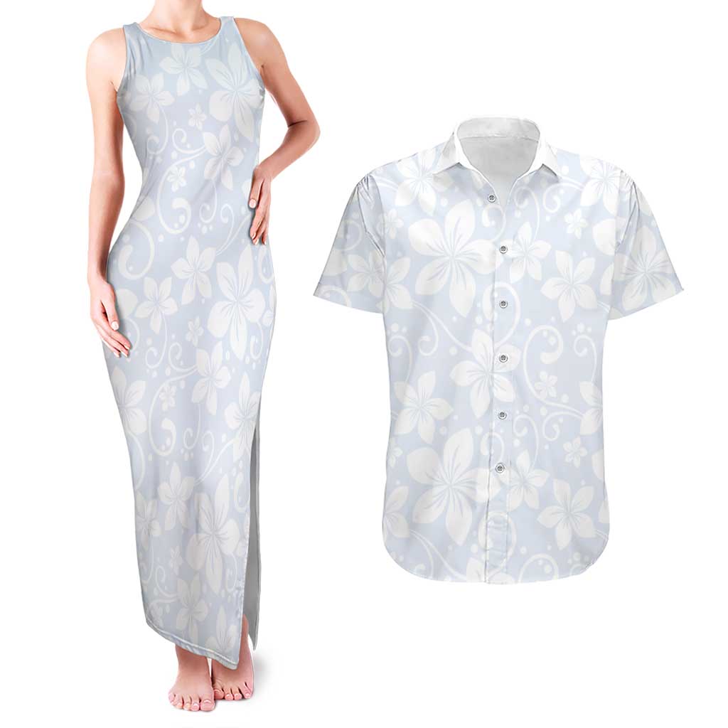 Plumeria Floral White Sunday Couples Matching Tank Maxi Dress and Hawaiian Shirt LT01 White - Polynesian Pride