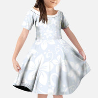Plumeria Floral White Sunday Family Matching Long Sleeve Bodycon Dress and Hawaiian Shirt LT01 Daughter's Dress White - Polynesian Pride
