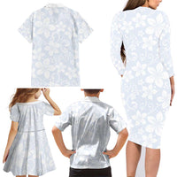 Plumeria Floral White Sunday Family Matching Long Sleeve Bodycon Dress and Hawaiian Shirt LT01 - Polynesian Pride