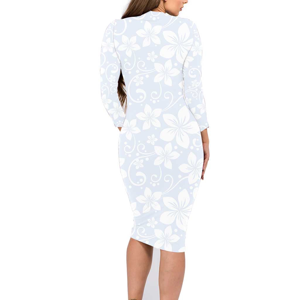 Plumeria Floral White Sunday Family Matching Long Sleeve Bodycon Dress and Hawaiian Shirt LT01 - Polynesian Pride