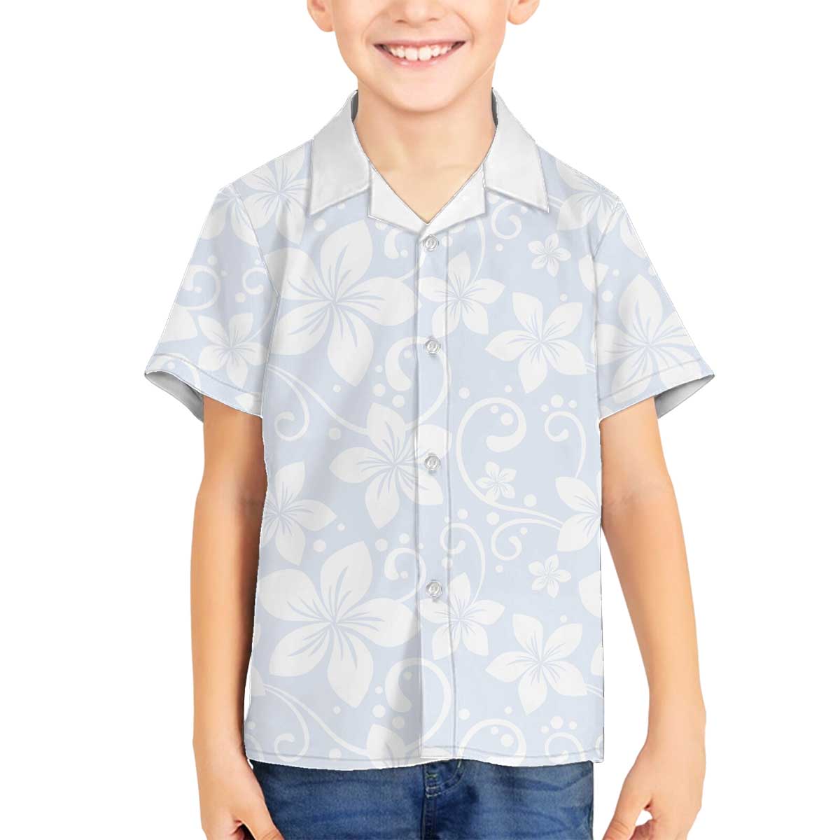 Plumeria Floral White Sunday Family Matching Off The Shoulder Long Sleeve Dress and Hawaiian Shirt LT01 Son's Shirt White - Polynesian Pride