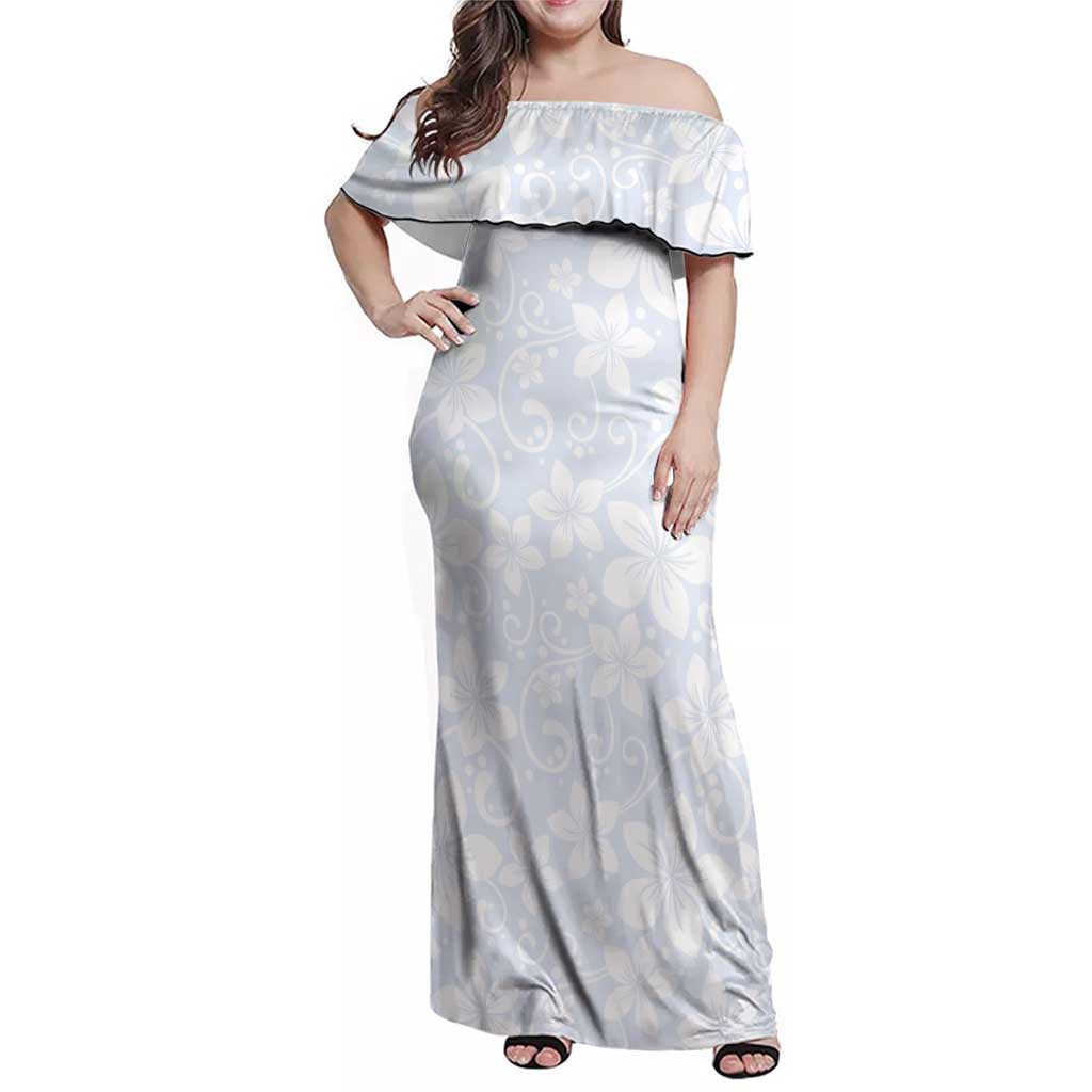 Plumeria Floral White Sunday Family Matching Off Shoulder Maxi Dress and Hawaiian Shirt LT01 Mom's Dress White - Polynesian Pride