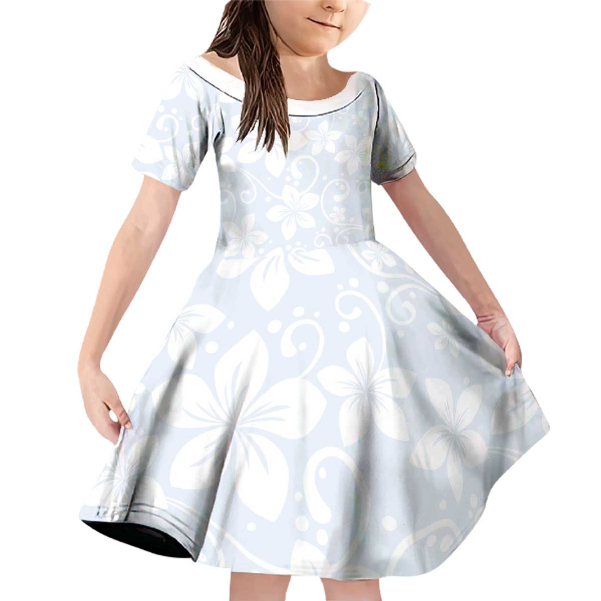 Plumeria Floral White Sunday Family Matching Off Shoulder Short Dress and Hawaiian Shirt LT01 Daughter's Dress White - Polynesian Pride