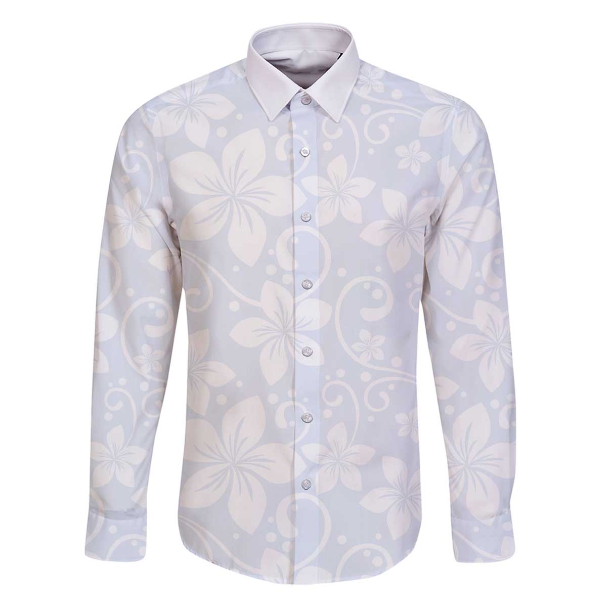 Plumeria Floral White Sunday Family Matching Off Shoulder Short Dress and Hawaiian Shirt LT01 Dad's Shirt - Long Sleeve White - Polynesian Pride