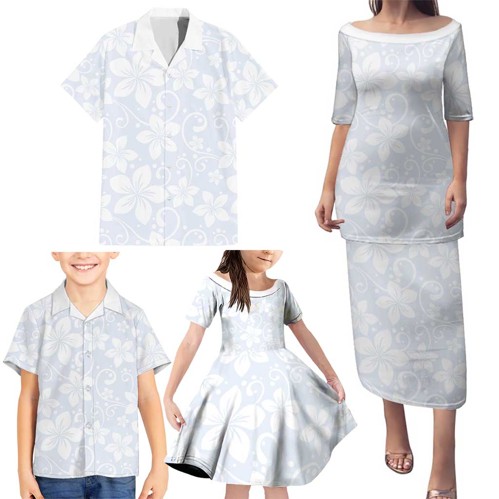 Plumeria Floral White Sunday Family Matching Puletasi and Hawaiian Shirt LT01 - Polynesian Pride