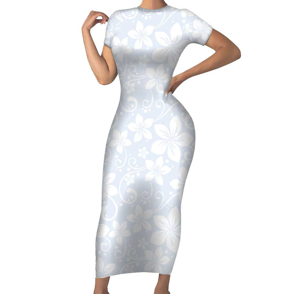 Plumeria Floral White Sunday Family Matching Short Sleeve Bodycon Dress and Hawaiian Shirt LT01 Mom's Dress White - Polynesian Pride