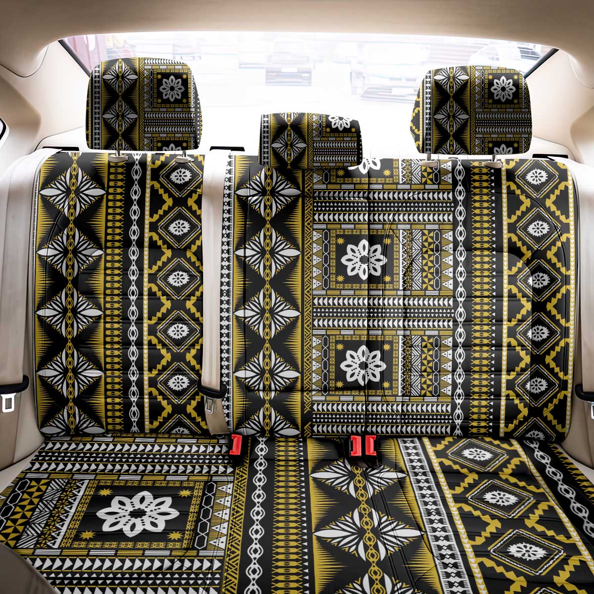 Fiji Masi Tapa Pattern Yellow Back Car Seat Cover - Polynesian Pride