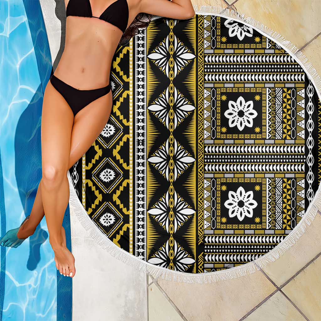 Fiji Masi Tapa Pattern Yellow Beach Blanket - Polynesian Pride