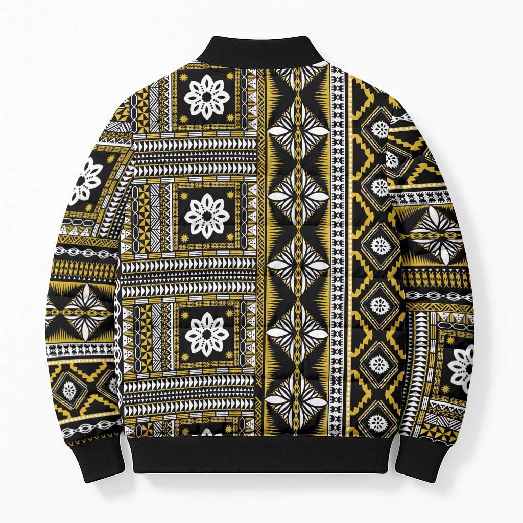 Fiji Masi Tapa Pattern Yellow Bomber Puffer Jacket - Polynesian Pride