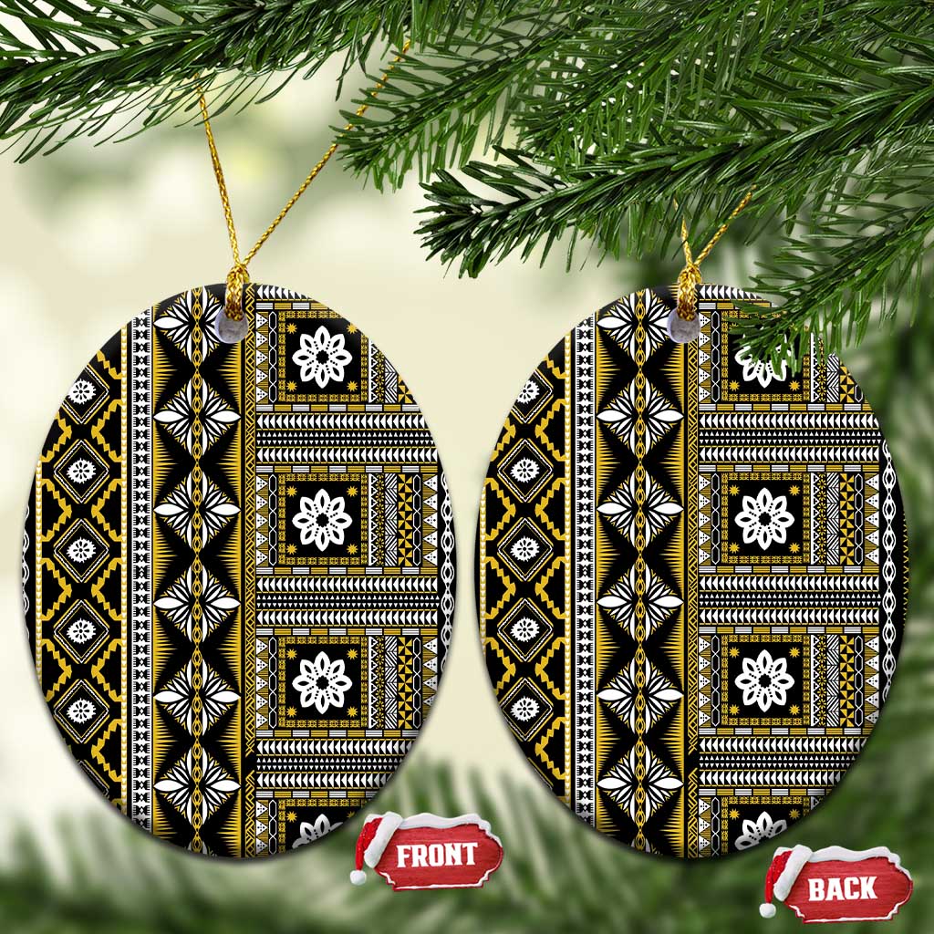 Fiji Masi Tapa Pattern Yellow Ceramic Ornament - Polynesian Pride