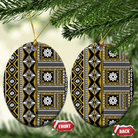 Fiji Masi Tapa Pattern Yellow Ceramic Ornament - Polynesian Pride