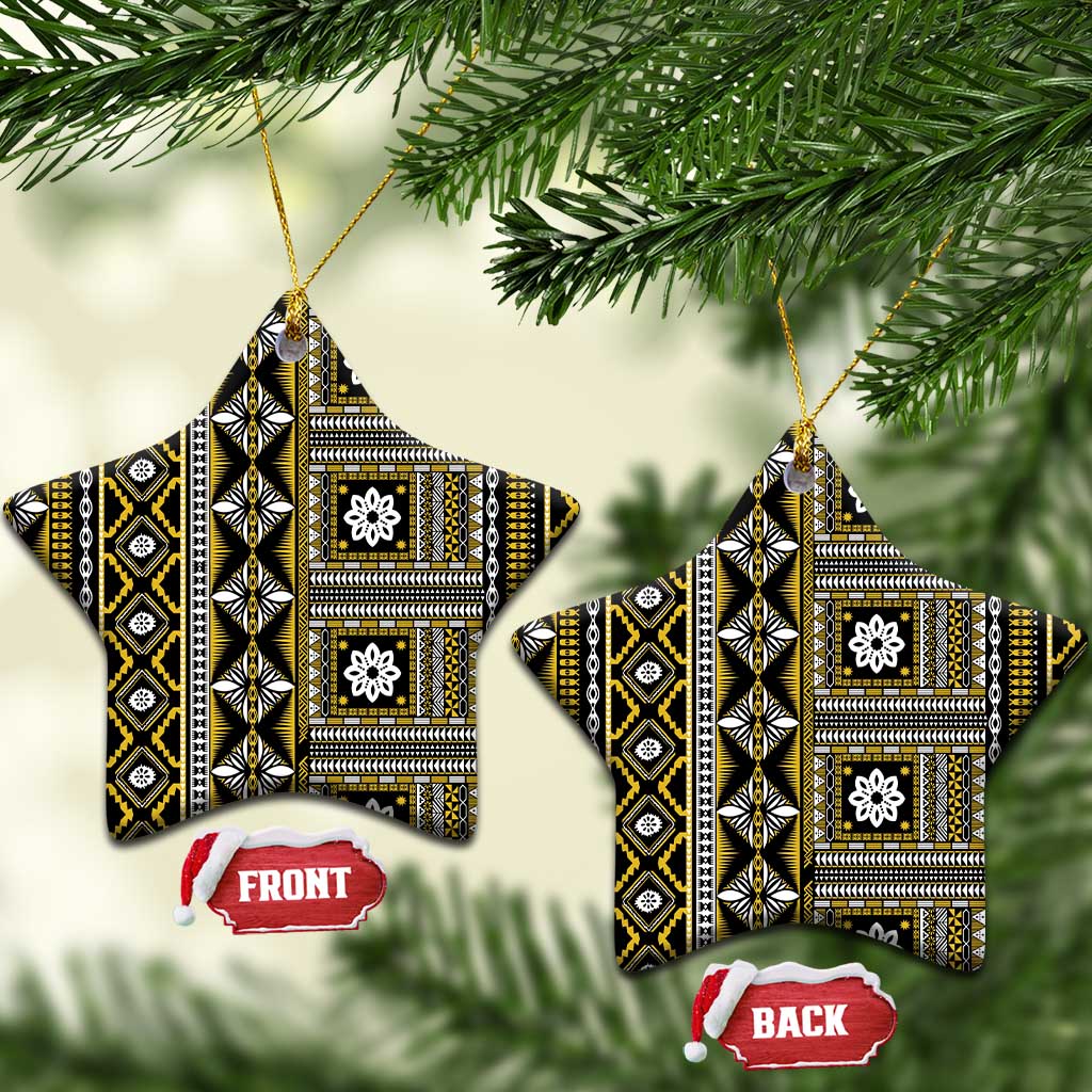 Fiji Masi Tapa Pattern Yellow Ceramic Ornament - Polynesian Pride