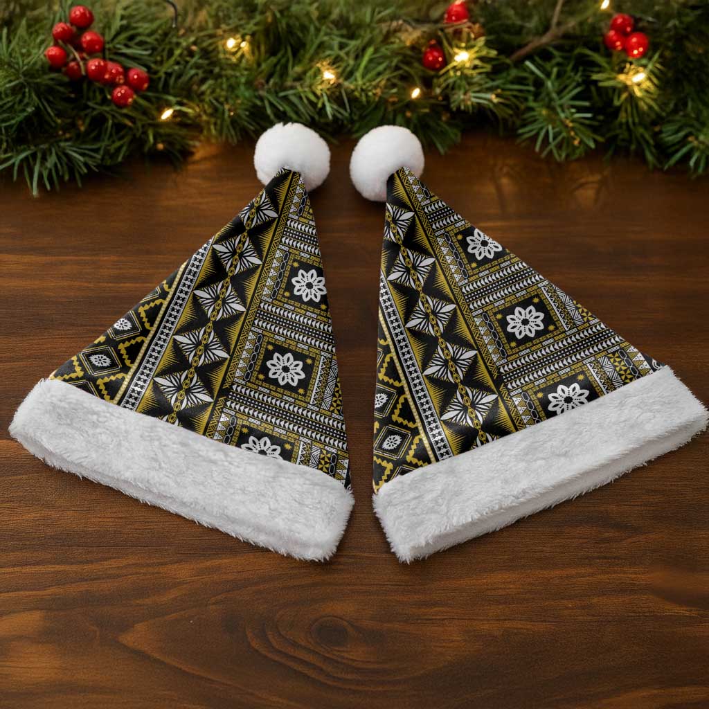 Fiji Masi Tapa Pattern Yellow Christmas Santa Hat - Polynesian Pride