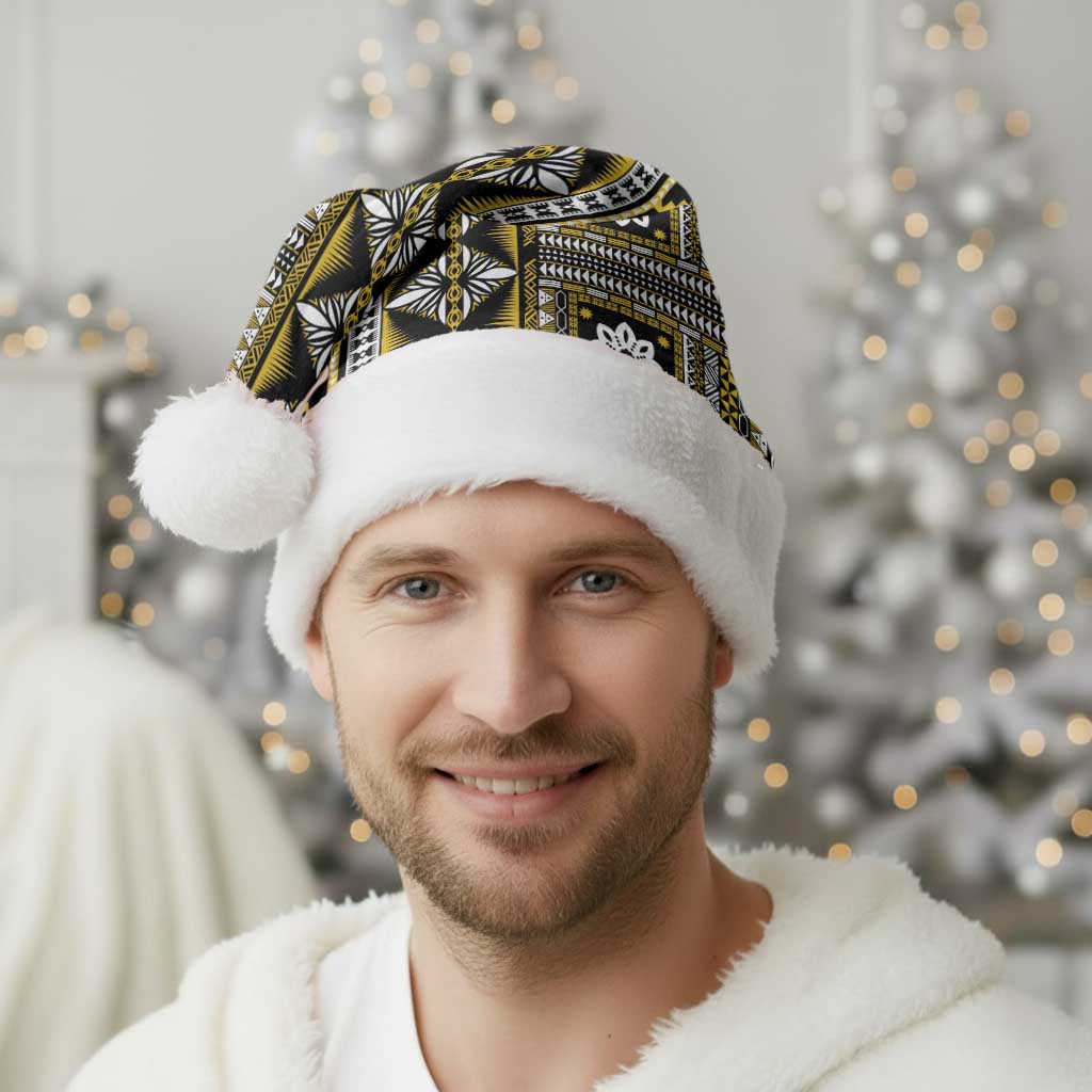 Fiji Masi Tapa Pattern Yellow Christmas Santa Hat - Polynesian Pride