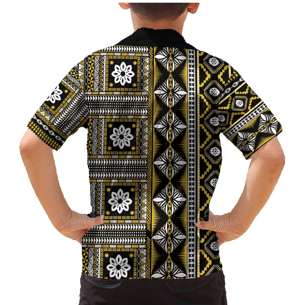 Fiji Masi Tapa Pattern Yellow Family Matching Mermaid Dress and Hawaiian Shirt LT01 - Polynesian Pride