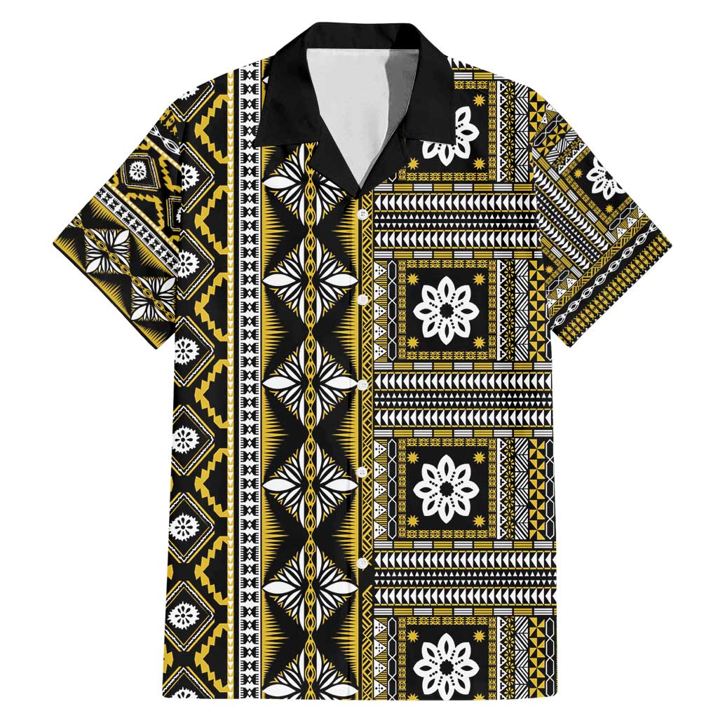 Fiji Masi Tapa Pattern Yellow Family Matching Mermaid Dress and Hawaiian Shirt LT01 Dad's Shirt - Short Sleeve Yellow - Polynesian Pride