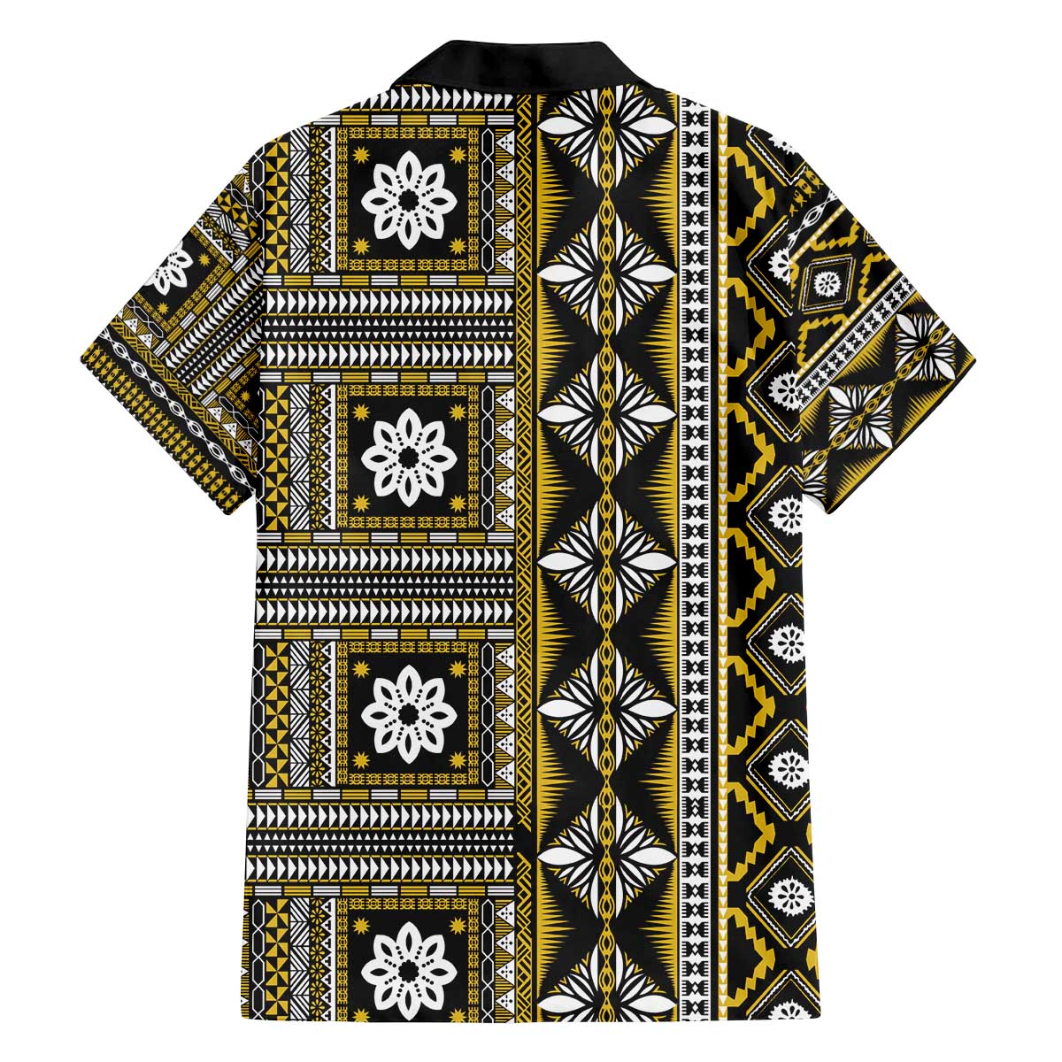 Fiji Masi Tapa Pattern Yellow Family Matching Off The Shoulder Long Sleeve Dress and Hawaiian Shirt LT01 - Polynesian Pride