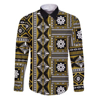 Fiji Masi Tapa Pattern Yellow Family Matching Off The Shoulder Long Sleeve Dress and Hawaiian Shirt LT01 Dad's Shirt - Long Sleeve Yellow - Polynesian Pride