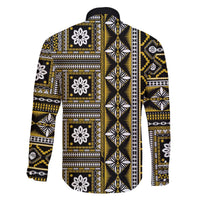 Fiji Masi Tapa Pattern Yellow Family Matching Off The Shoulder Long Sleeve Dress and Hawaiian Shirt LT01 - Polynesian Pride