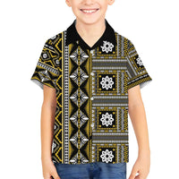 Fiji Masi Tapa Pattern Yellow Family Matching Off Shoulder Maxi Dress and Hawaiian Shirt - Polynesian Pride