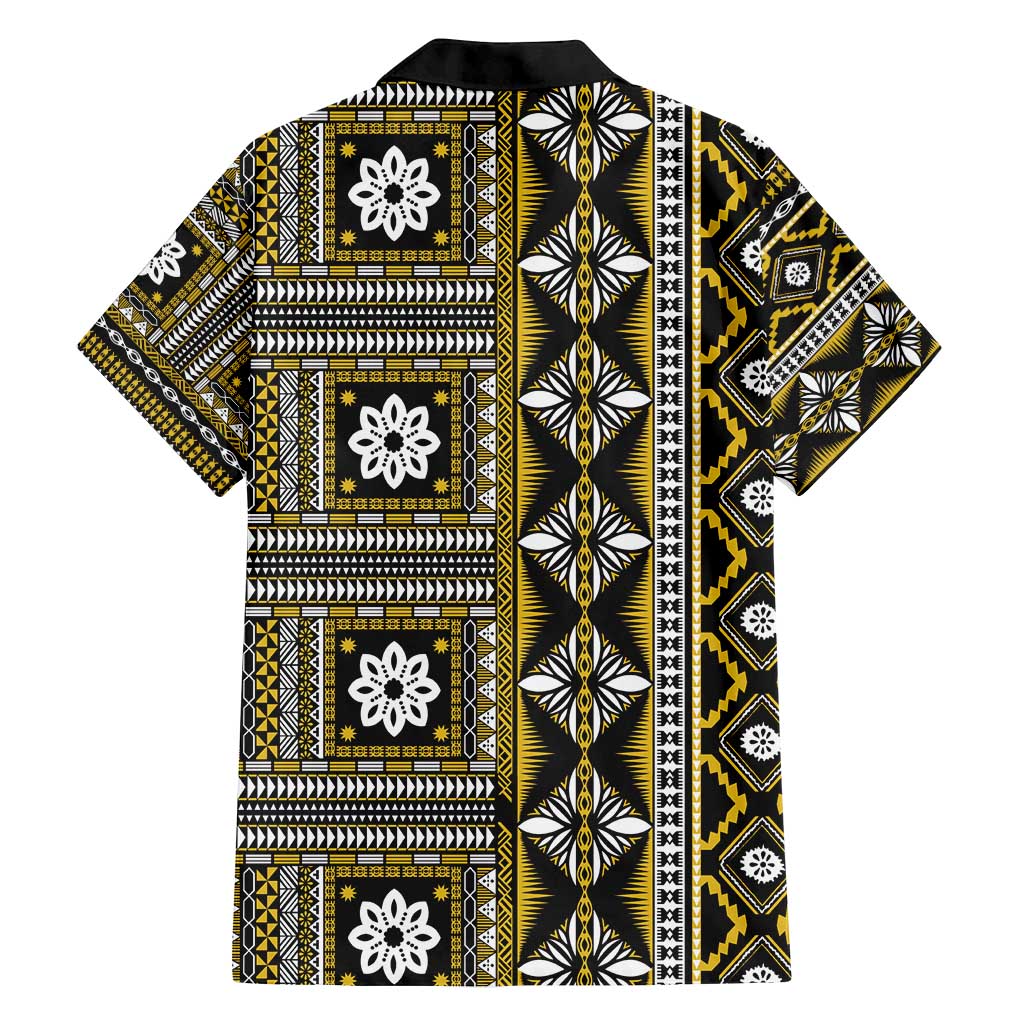 Fiji Masi Tapa Pattern Yellow Family Matching Off Shoulder Short Dress and Hawaiian Shirt LT01 - Polynesian Pride