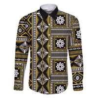 Fiji Masi Tapa Pattern Yellow Family Matching Off Shoulder Short Dress and Hawaiian Shirt LT01 Dad's Shirt - Long Sleeve Yellow - Polynesian Pride