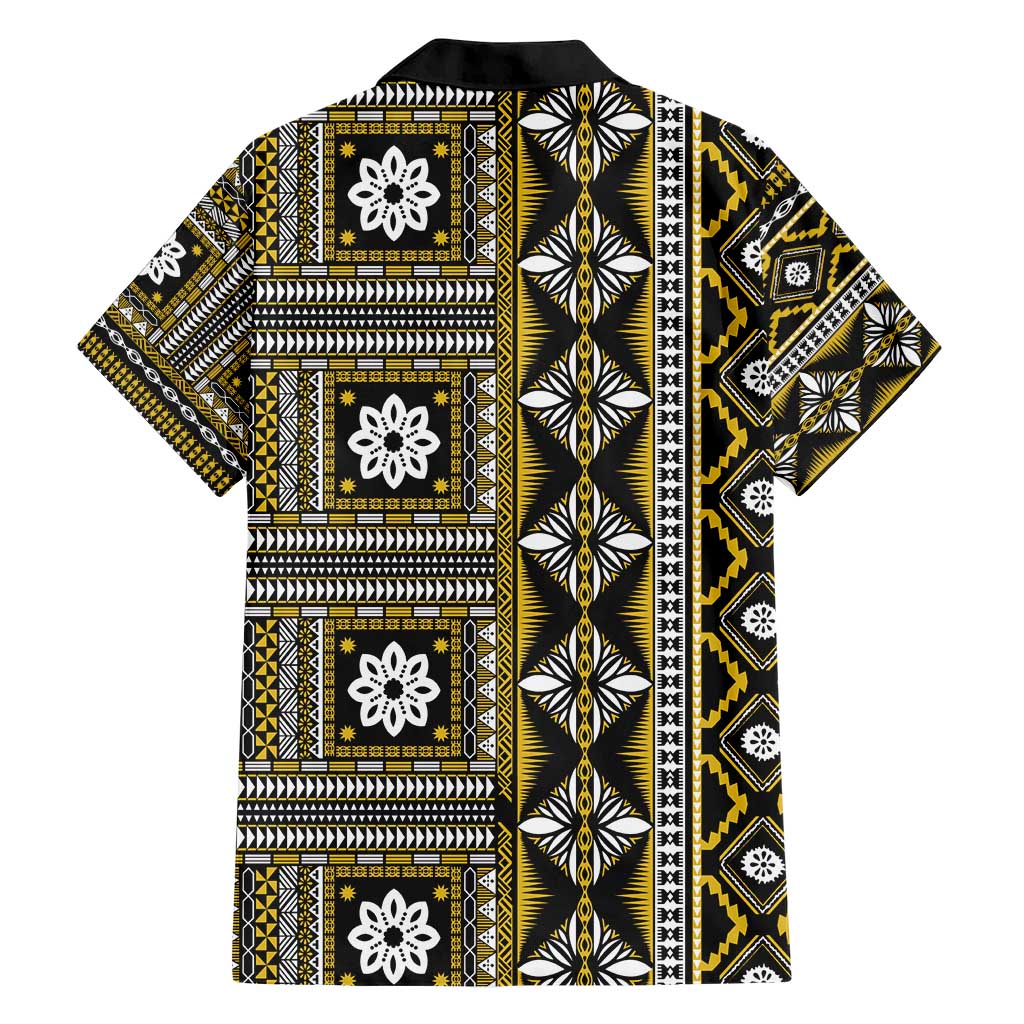 Fiji Masi Tapa Pattern Yellow Family Matching Short Sleeve Bodycon Dress and Hawaiian Shirt LT01 - Polynesian Pride