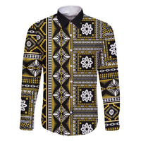 Fiji Masi Tapa Pattern Yellow Family Matching Short Sleeve Bodycon Dress and Hawaiian Shirt LT01 Dad's Shirt - Long Sleeve Yellow - Polynesian Pride