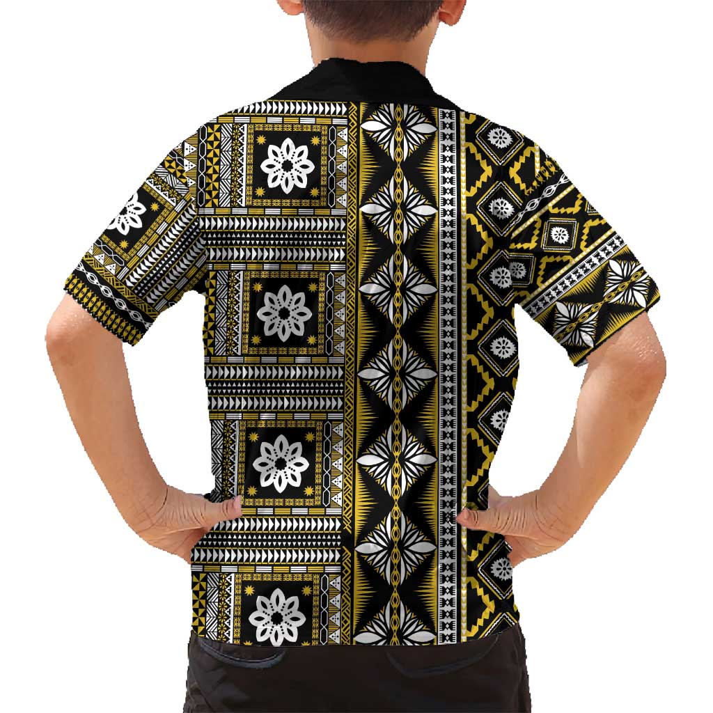 Fiji Masi Tapa Pattern Yellow Family Matching Tank Maxi Dress and Hawaiian Shirt LT01 - Polynesian Pride