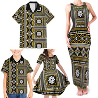 Fiji Masi Tapa Pattern Yellow Family Matching Tank Maxi Dress and Hawaiian Shirt LT01 - Polynesian Pride