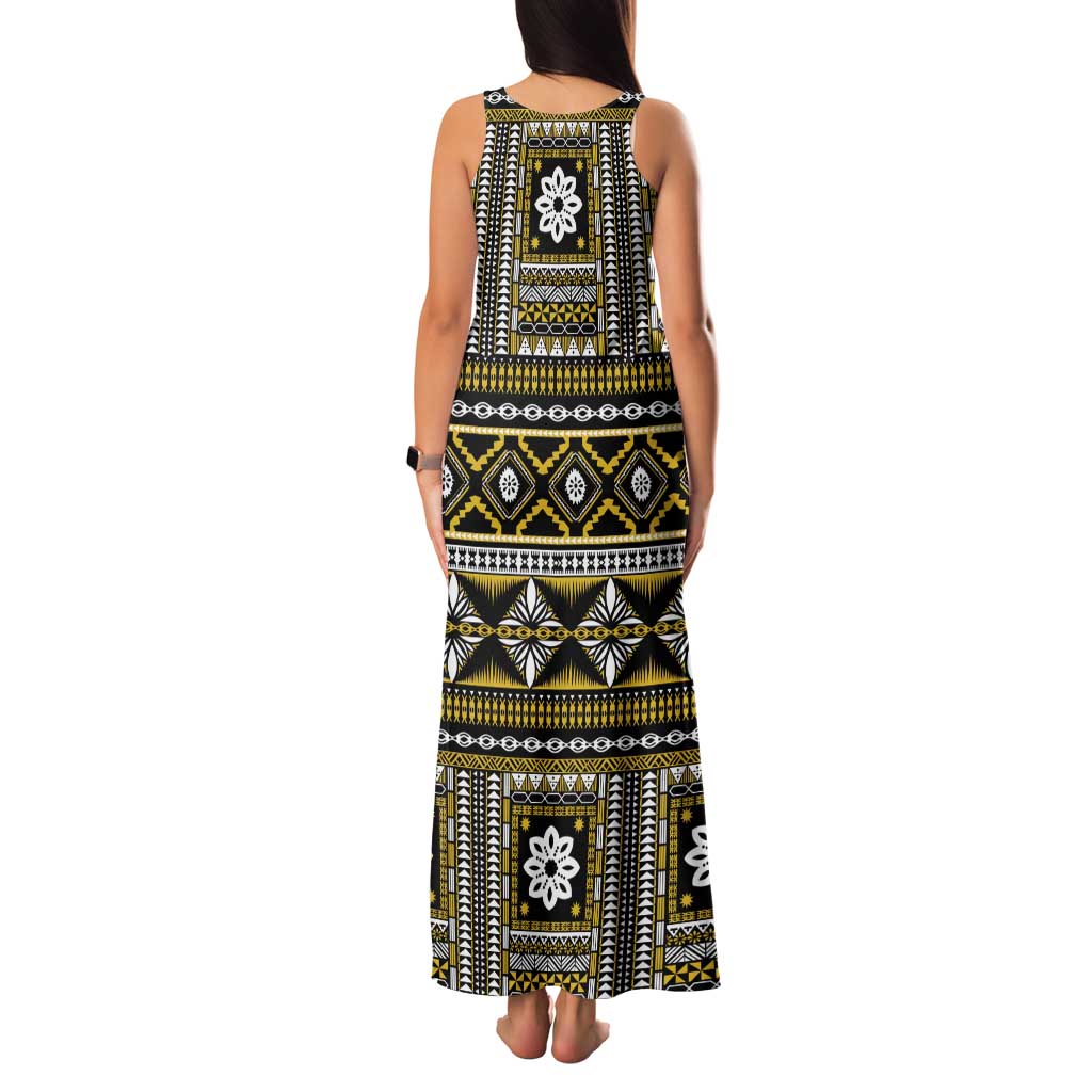 Fiji Masi Tapa Pattern Yellow Family Matching Tank Maxi Dress and Hawaiian Shirt LT01 - Polynesian Pride