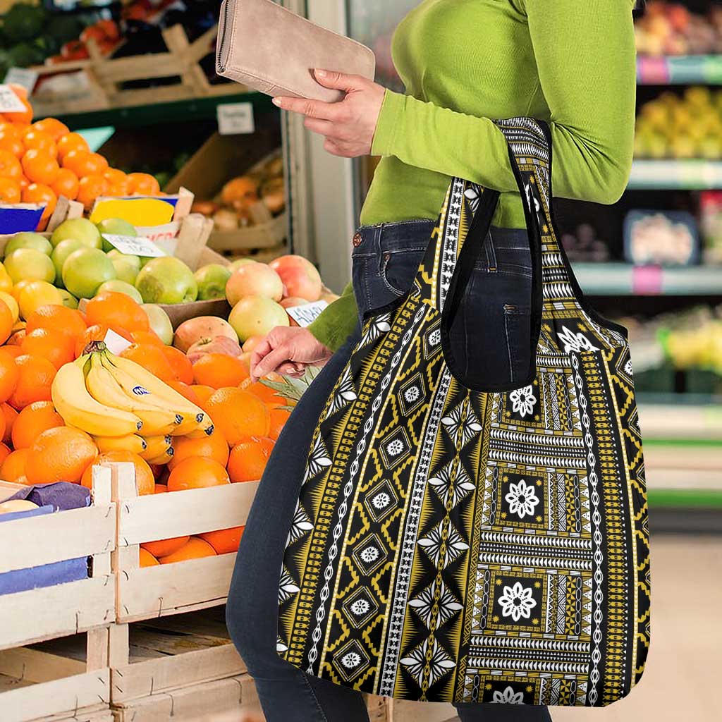 Fiji Masi Tapa Pattern Yellow Grocery Bag - Polynesian Pride